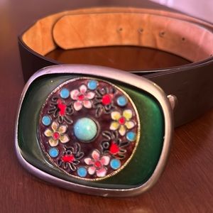Lucky Brown Leather Belt with Floral Buckle